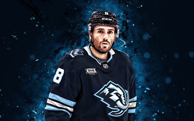 nick schmaltz, 4k, luces de neón azules, mamut de utah, nhl, jugadores de hockey americanos, nick schmaltz 4k, hockey, liga nacional de hockey