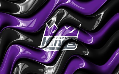 logotipo 3d de los reyes de stockton, 4k, ondas 3d violetas negras, liga nba g, baloncesto, bandera de los reyes de stockton, logotipo de los reyes de stockton, emblema de los reyes de stockton, equipo de baloncesto americano, reyes de stockton