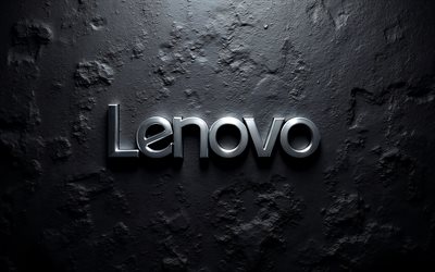 logotipo cromado de lenovo, 4k, fondo de pared negro, logotipo metálico de lenovo, logotipo 3d de lenovo, signo de lenovo, símbolo de lenovo, emblema de lenovo, logotipo de lenovo, lenovo