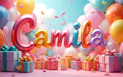 camila, 4k, renkli balonlar harfler, camila'nın adı, yaratıcı, camila'nın doğum günü, popüler amerikan kadın isimleri, renkli arka plan, doğum günün kutlu olsun camila, camila'nın adını taşıyan fotoğraf