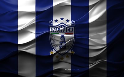 4k, CF Pachuca logo, blue white 3D background, CF Pachuca emblem, Liga MX, Mexican football team, CF Pachuca flag, 3D texture, CF Pachuca, football, Mexico
