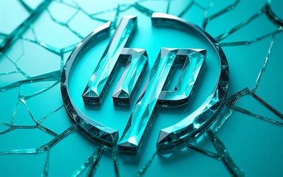 hp 3d 청록색 로고, 청록색 혈관이 있는 청록색 배경, hp 엠블럼, hp 로고, 휴렛팩커드 로고, 휴렛패커드 엠블럼, 휴렛패커드, hp, 청록색 네온 불빛