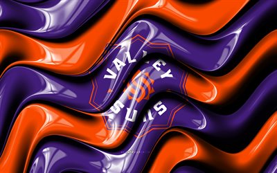 logotipo 3d de los soles del valle, 4k, ondas 3d violeta naranja, liga nba g, baloncesto, bandera de los soles del valle, logotipo de los soles del valle, emblema del enjambre de greensboro, equipo de baloncesto americano, soles del valle