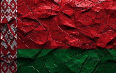 4k, valko venäjän lippu, kivinen rakenne, euroopassa, valko venäjän 3d lippu, tausta halkeamia, valko venäjä