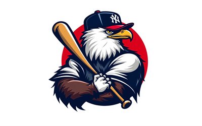 new york yankees logotyp, 4k, bald eagle med basebollträ, new york yankees emblem, baseball, mlb, skallig örn, usa, new york yankees, bronx bombplan, the yanks, new york yankees konst