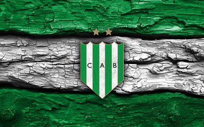 CA Banfield wooden logo, 4k, green white wooden background, Argentina Primera Division, soccer, CA Banfield logo, football, CA Banfield emblem, Banfield FC, Argentine football club, CA Banfield