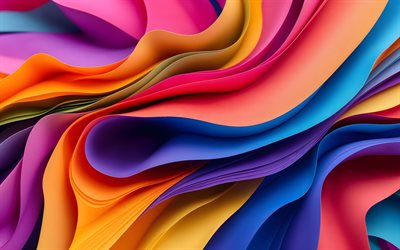 4k, bunte 3d wellen, materialdesign, wellenmuster, farbige 3d kurven, kunstwerk, bunte abstraktion, bunte abstrakte wellen, abstrakter welliger hintergrund, abstrakte wellen, abstrakte hintergründe