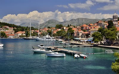 marina, yacht, sea, houses, summer, Croatia