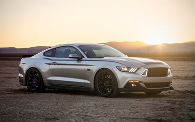 Ford Mustang, 2017, RTR, la Optimización de Mustang, de color gris Ford, puesta de sol, coches Americanos, Ford