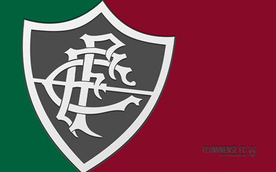 logo fc fluminense, 4k, sfondo verde marrone, art di carbonio, emblema fc fluminense, club di calcio brasiliano, serie brasiliana a, brasile, fluminense fc, calcio, fluminense