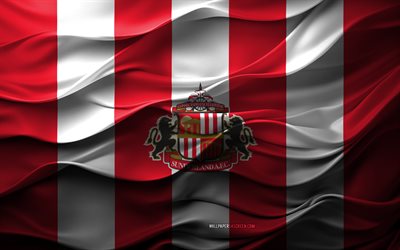 4k, Sunderland AFC logo, red white 3d background, Championship, Sunderland AFC emblem, English football team, Sunderland AFC flag, 3d texture, England, Sunderland AFC, football, soccer, Sunderland