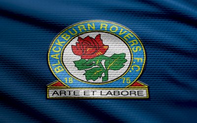blackburn rovers kumaş logosu, 4k, mavi kumaş arka plan, şampiyonluk, bokh, futbol, blackburn rovers logosu, blackburn rovers amblemi, blackburn rovers, ingiliz futbol kulübü, blackburn rovers fc