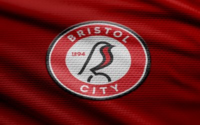 bristol city fc fabric logo, 4k, hintergrund roter stoff, meisterschaft, bokeh, fußball, bristol city fc logo, bristol city fc emblem, bristol city fc, englischer fußballverein, fc bristol city