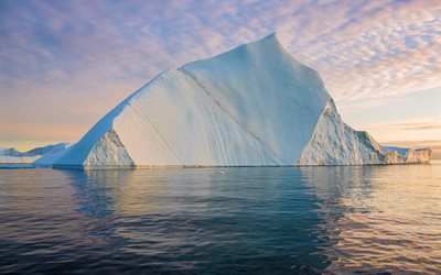 grande iceberg, sera, tramonto, groenlandia, iceberg, oceano atlantico, blocco di ghiaccio