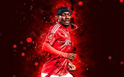 Anthony Elanga, 4k, red neon lights, Nottingham Forest, Premier League, Swedish footballers, football, Nottingham Forest FC, Anthony Elanga Nottingham Forest