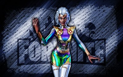 Holo Foil Storm Fortnite, 4k, gray diagonal background, grunge art, Fortnite, artwork, Holo Foil Storm Skin, Fortnite characters, Holo Foil Storm, Fortnite Holo Foil Storm Skin