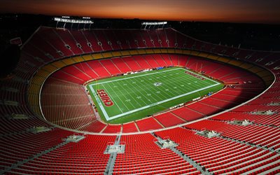 4k, Arrowhead Stadium, American football stadium, view inside, red stands, NFL, Kansas City Chiefs stadium, 2026 FIFA World Cup stadiums, Kansas City Chiefs, USA
