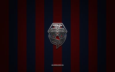 Fortaleza CEIF logo, Colombia football club, Category Primera A, red blue carbon background, Fortaleza CEIF emblem, football, Fortaleza CEIF, Colombia, Fortaleza Colombia