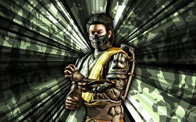 4k, takonda, kombat mortal, fondo de rayos verdes, mkm, arte abstracto, móvil mortal kombat móvil, takeda mkm, personajes de mortal kombat, mortal kombat x, takeda mortal kombat, arte creativo