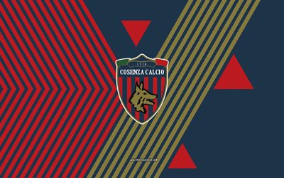 logo cosenza calcie, 4k, squadra di calcio italiana, sfondo di linee blu rosse, calcio cosenza, serie b, italia, line art, emblema del calcio cosenza, calcio, cosenza