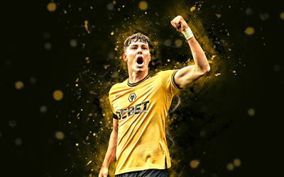Jorgen Strand Larsen, 4k, yellow neon lights, Wolverhampton Wanderers, Premier League, Norwegian footballers, Jorgen Strand Larsen 4K, football, soccer, Wolverhampton Wanderers FC, Wolves, Jorgen Strand Larsen Wolves