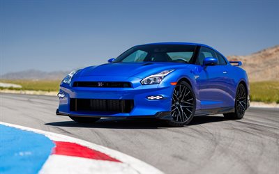 日産gt r, 4k, レースウェイ, 2024車, r35, 日産スカイラインgt r, 青い日産のスカイライン, 2024日産gt r, 日本の車, 日産