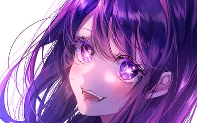 4k, Ai Hoshino, stars, Oshi no Ko, manga, purple eye, Oshi no Ko manga series, artwork, Hoshino Ai, protagonist, Ai Hoshino Oshi no Ko