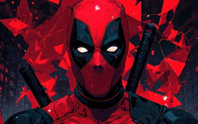 4k, dead pool, oscuridad, fondo abstracto rojo, superhéroes, cómics marvel, arte deadpool, fan art, consorcio inactivo 4k