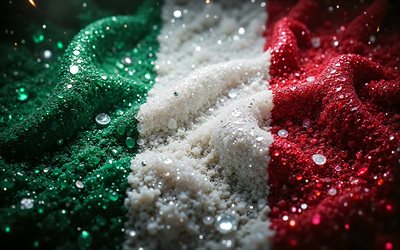 العلم الإيطالي, 4k, الأحجار الكريمة, علم إيطاليا, بلورات, حجارة لامعة, إيطاليا, الفن الإبداعي, الأحجار الكريمة الحمراء, بلورات حمراء بيضاء خضراء