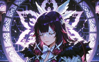 4k, Columbina, floral ornaments, japanese lanterns, Genshin Impact, manga, anime characters, Columbina Hyposelenia, Genshin Impact characters, Columbina Genshin Impact