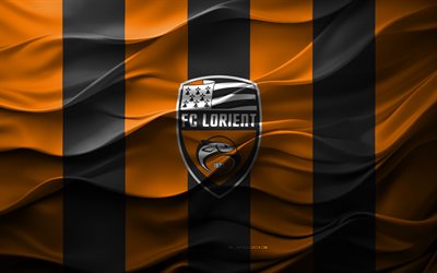 4k, logo du fc lorient, fond 3d noir orange, emblème du fc lorient, ligue 2, equipe de france de football, drapeau du fc lorient, textures 3d, fc lorient, football, france