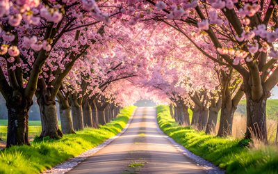 flor de cerezo, sakura, huerto de cerezos, parque, cerezos, flor de primavera, paisaje de primavera, conceptos de primavera, cereza, primavera