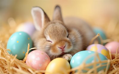 schlafender osterhase, frohe ostern, osterdekorationen, osterhase, osterkonzepte, kaninchen, ostereier, ostern