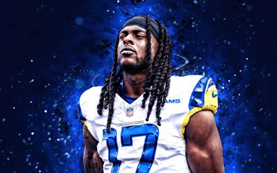 Davante Adams, 4k, blue neon lights, Los Angeles Rams, NFL, American football players, Davante Adams 4k, American football, National Football League, Davante Adams Los Angeles Rams, LA Rams