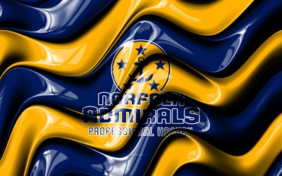 logotipo 3d de los almirantes de norfolk, 4k, ondas 3d amarillas azules, echl, hockey, bandera de los almirantes de norfolk, creativo, logotipo de los almirantes de norfolk, emblema de los almirantes de norfolk, equipo de hockey americano, almirantes de norfolk