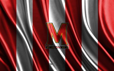4k, Maryland Terrapins logo, NCAA, red white silk texture, Maryland Terrapins flag, American football club, silk flag, Maryland Terrapins emblem, USA, Maryland Terrapins