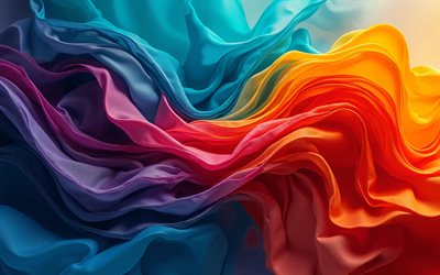 ondas de tecido colorido, 4k, projeto de materiais, arte em tecido, abstração colorida, curvas 3d coloridas, fundo ondulado de tecido, curvas de tecido, obra de arte, ondas de tecido, fundos de tecido
