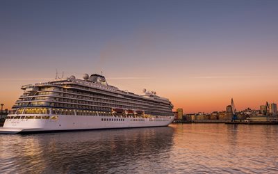 Cruise Ship, Viking Sea, La Coruna, Galicia, Spain, sunset