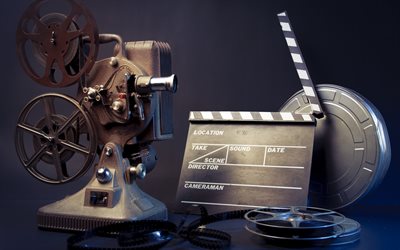 El cine, la edad, proyector de cine, las tiras de película, retro, sala de cine