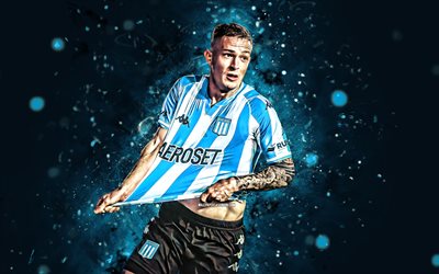 アニバルモレノ, 4k, 青いネオンライト, レーシングクラブ, アルゼンチンプリメラ部門, アルゼンチン, クリエイティブ, アルゼンチンのサッカー選手, フットボール, アニバルモレノ4k, 青い抽象的な背景, サッカー, アニバル・イスマエル・モレノ, レーシングクラブde avellaneda, アニバルモレノレーシングクラブ