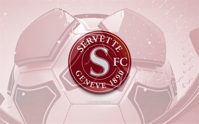 Servette FC glossy logo, 4K, purple football background, Swiss Super League, soccer, Swiss football club, Servette FC 3D logo, Servette FC emblem, Servette FC, football, sports logo, FC Servette