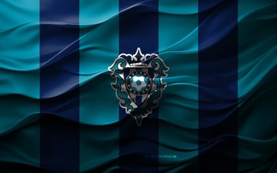 4k, avispa fukuoka  logotyp, blå 3d  bakgrund, j1 league, avispa fukuoka emblem, japansk fotbollslag, avispa fukuoka flagga, 3d  konsistens, japan, avispa fukuoka, fotboll, fukuoka