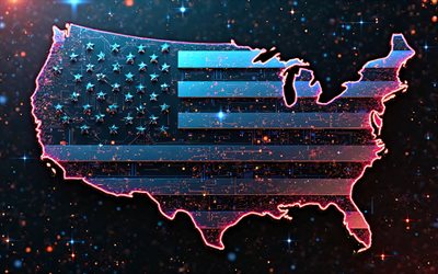 usa  karta, 4k, digitalkonst, usa  flagga, karta över usa, nordamerika, usa: s flagga, amerikansk karta, amerikansk flagga, usa, amerikansk karta med flagga