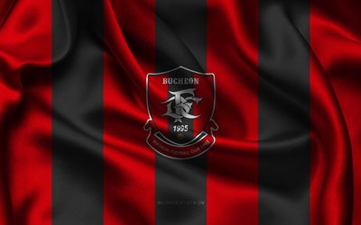 4k, bucheon fc 1995 logosu, kırmızı beyaz ipek kumaş, güney kore futbol takımı, bucheon fc 1995 amblemi, k league 2, bucheon fc 1995, güney kore, futbol, bucheon fc
