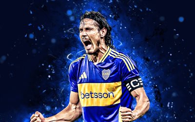 edinson cavani, 4k, luces neones azules, jóvenes de boca, división argentina primaria, futbolistas uruguayos, edinson cavani 4k, fútbol americano, fútbol, ca boca juniors, cabj, boca juniors fc, edinson cavani boca juniors
