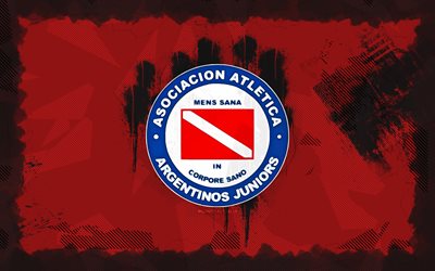 logotipo de argentinos juniors grunge, 4k, división de primera argentina, fondo grune rojo, fútbol, argentinos juniors emblema, fútbol americano, logotipo de argentinos juniors, aa argentinos juniors, club de fútbol argentino, argentinos juniors fc