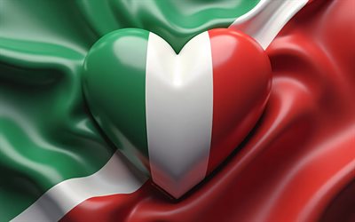 ich liebe italien, 4k, buntes 3d  hintergrund, 3d  kunst, kreativ, tag italiens, flagge italiens, herz mit italienischer flagge, 3d  herzen, irische flagge, italien, liebe zu italien