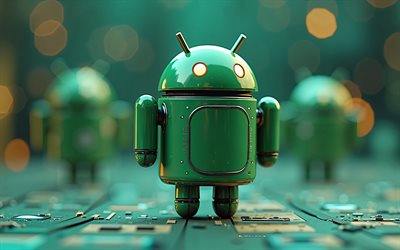 android 3d  logo, 4k, vihreän teknologian tausta, android  robotti, tausta android  logolla, android  tunnus, hi tech taide, androidi
