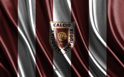 4k, logotipo de reggiana, serie b, textura de seda blanca granate, bandera de reggiana, club de fútbol italiano, fútbol, ac reggiana 1919, bandera de seda, emblema de reggiana, italia, insignia de reggiana, reggiana, associazione calcio reggiana