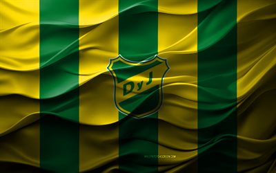 4k, defensa y logotipo de justicia, fondo 3d amarillo verde, división argentina primaria, defensa y justicia emblema, equipo de fútbol argentino, defensa y bandera de justicia, textura 3d, argentina, defensa y justicia, fútbol americano